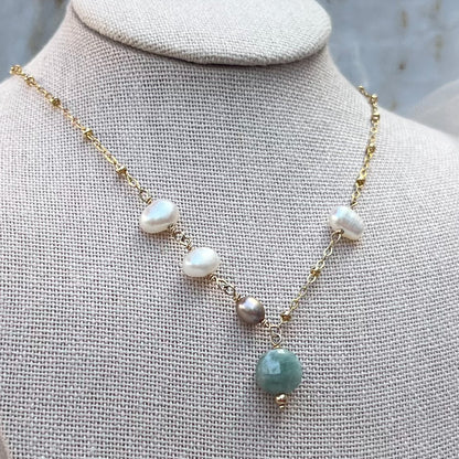 Delicate Sage Necklace - Burma Jade Freshwater Pearl Necklace - 14K Gold Filled - Handcrafted Sterling Silver Jewelry by Linda Blackbourn