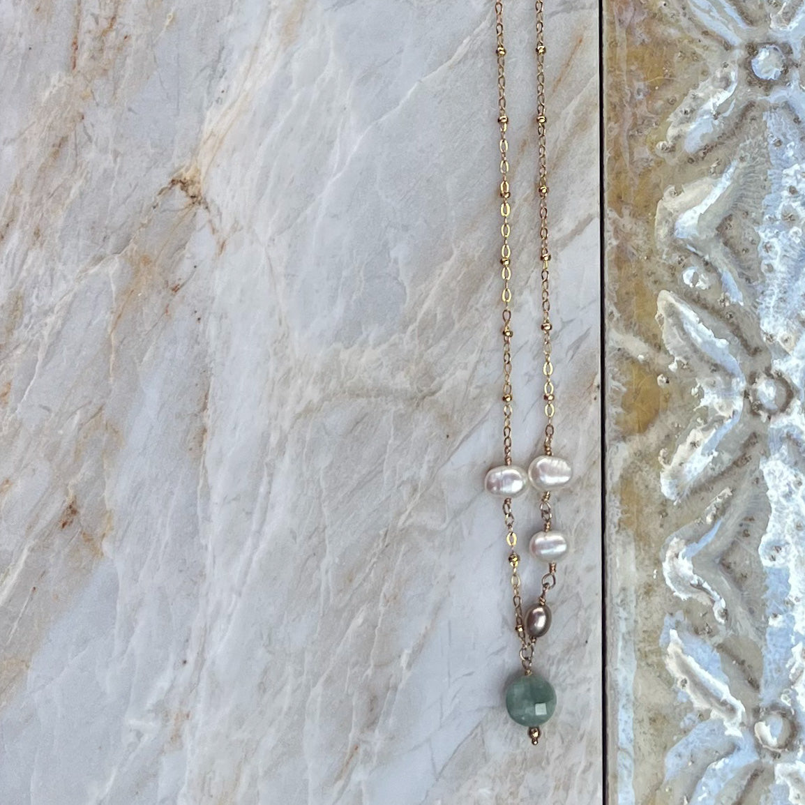 Delicate Sage Necklace - Burma Jade Freshwater Pearl Necklace - 14K Gold Filled - Handcrafted Sterling Silver Jewelry by Linda Blackbourn
