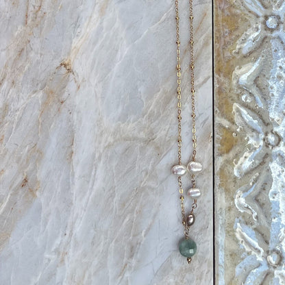 Delicate Sage Necklace - Burma Jade Freshwater Pearl Necklace - 14K Gold Filled - Handcrafted Sterling Silver Jewelry by Linda Blackbourn