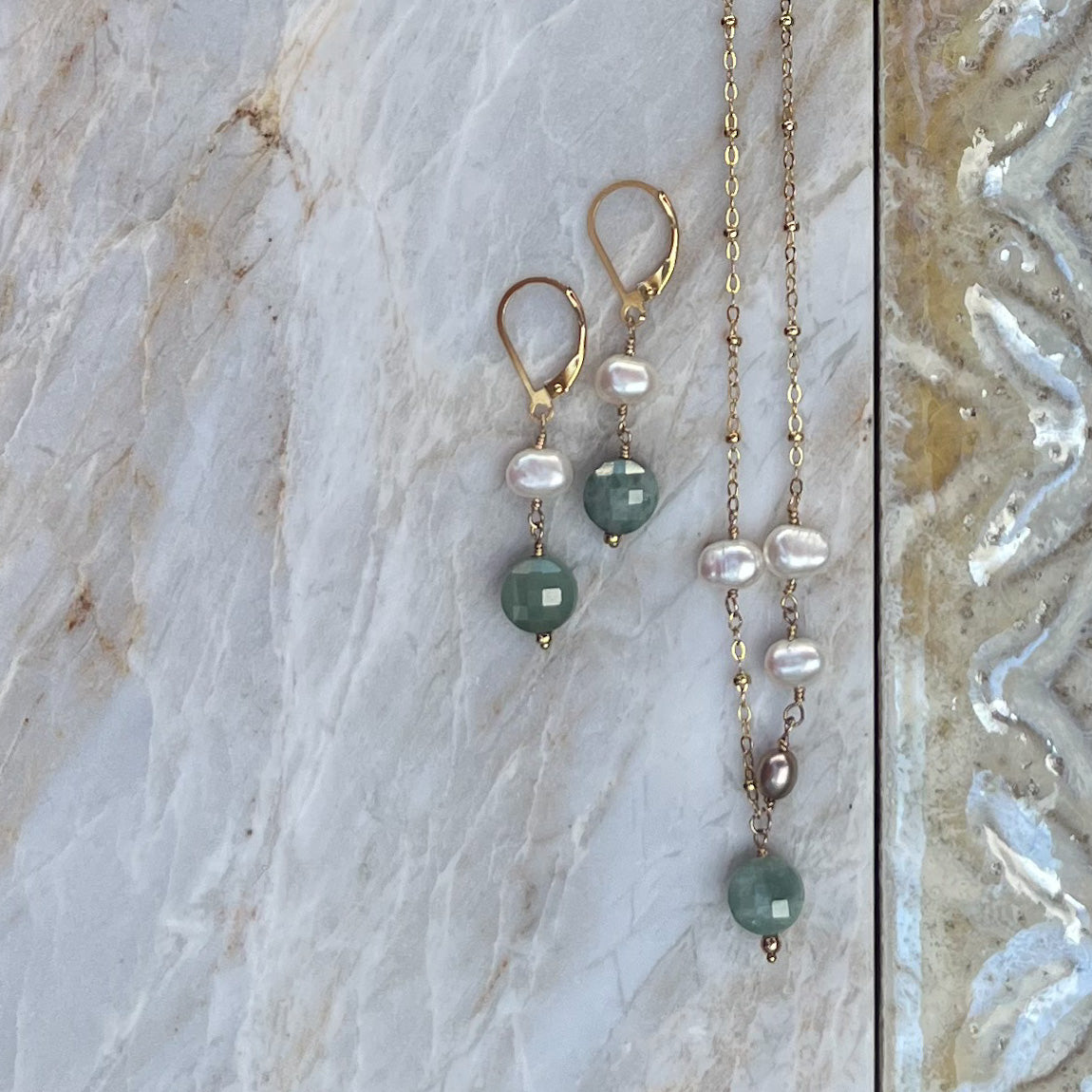 Delicate Sage Necklace - Burma Jade Freshwater Pearl Necklace - 14K Gold Filled - Handcrafted Sterling Silver Jewelry by Linda Blackbourn