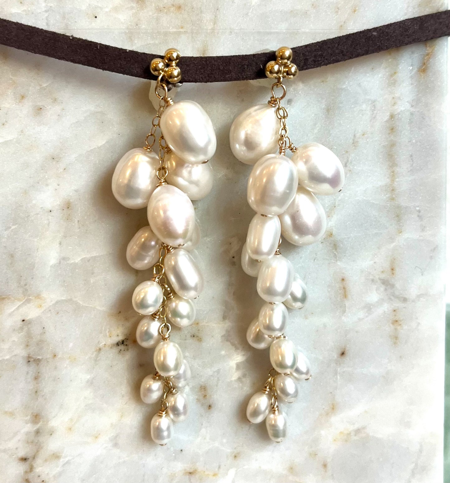 Pearl Cluster Drapes - Long, Drapey Freshwater Pearl Earrings - Handcrafted Sterling Silver Jewelry by Linda Blackbourn