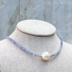 Pastel Pearl Choker - Gemstone Choker in Apatite, Kunzite or Tanzanite - 14KT Gold Filled