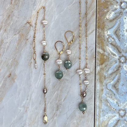 Delicate Sage Necklace - Burma Jade Freshwater Pearl Necklace - 14K Gold Filled - Handcrafted Sterling Silver Jewelry by Linda Blackbourn