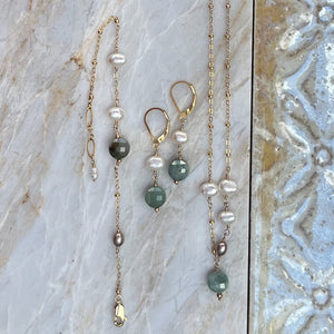 Delicate Sage Necklace - Burma Jade Freshwater Pearl Necklace - 14K Gold Filled