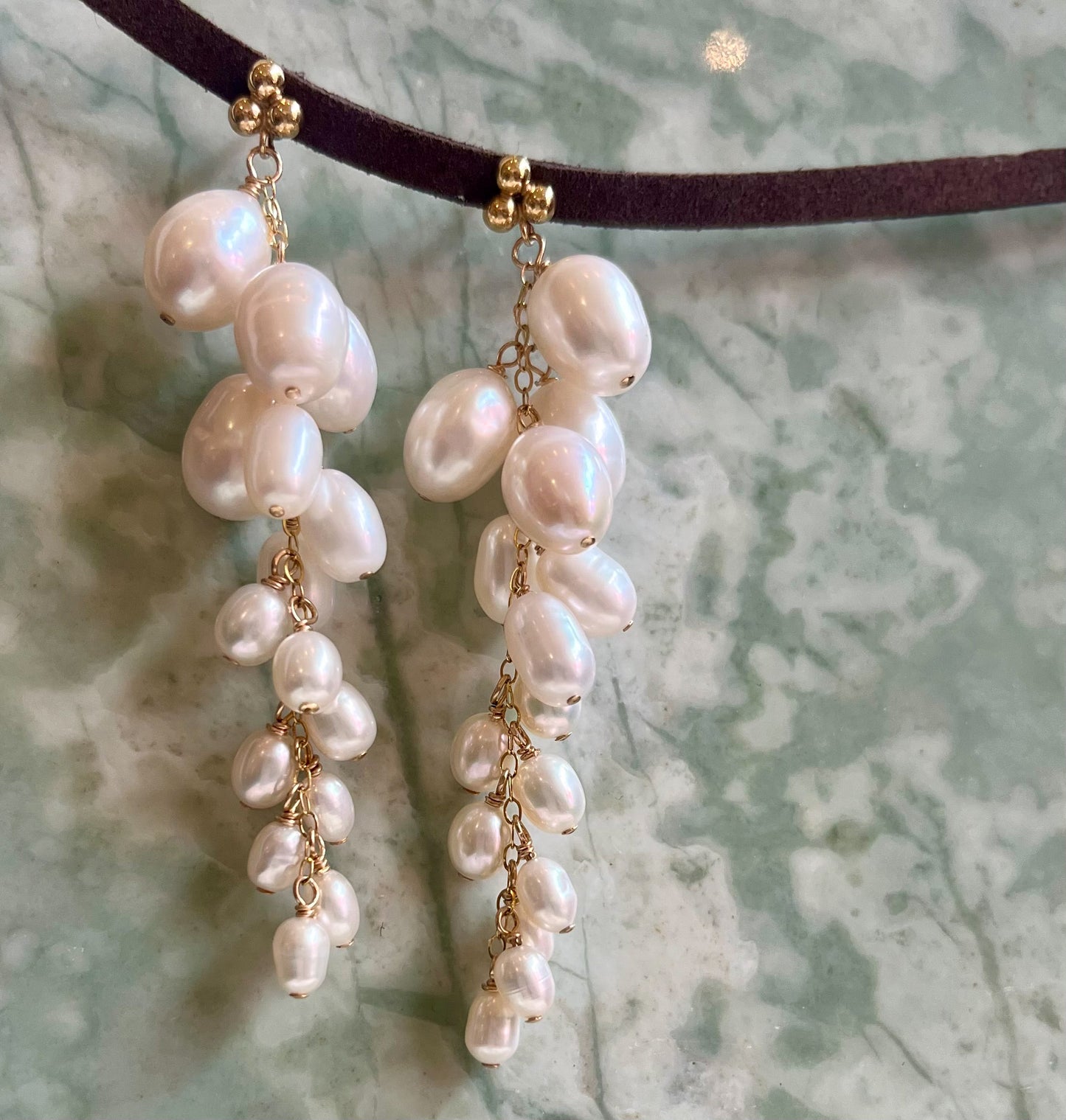 Pearl Cluster Drapes - Long, Drapey Freshwater Pearl Earrings - Handcrafted Sterling Silver Jewelry by Linda Blackbourn