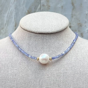 Pastel Pearl Choker - Gemstone Choker in Apatite, Kunzite or Tanzanite - 14KT Gold Filled