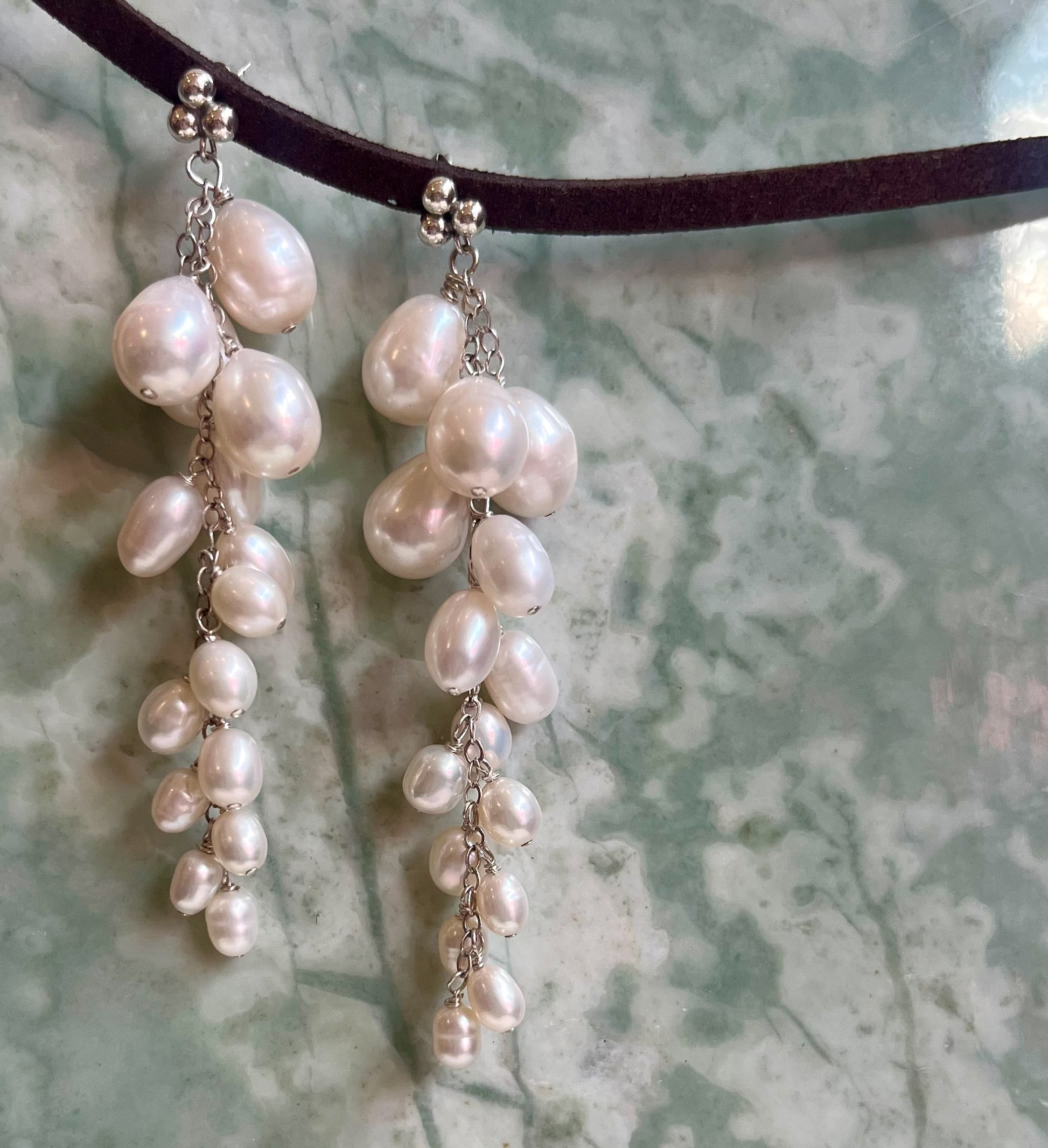 Pearl Cluster Drapes - Long, Drapey Freshwater Pearl Earrings - Handcrafted Sterling Silver Jewelry by Linda Blackbourn