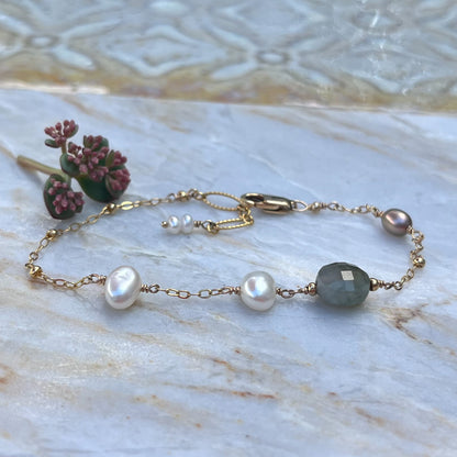 Delicate Sage Necklace - Burma Jade Freshwater Pearl Necklace - 14K Gold Filled - Handcrafted Sterling Silver Jewelry by Linda Blackbourn