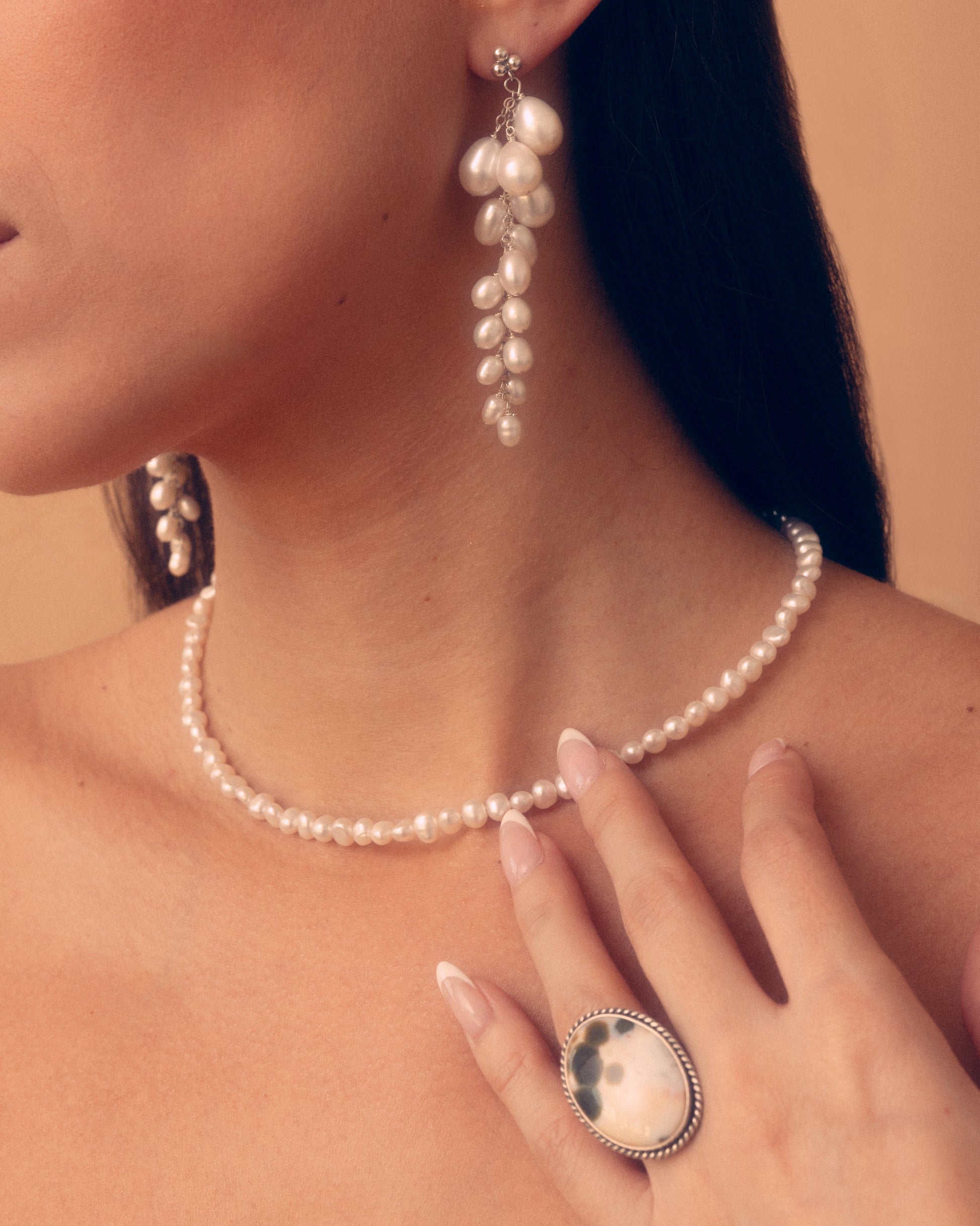 Pearl Cluster Drapes - Long, Drapey Freshwater Pearl Earrings - Handcrafted Sterling Silver Jewelry by Linda Blackbourn