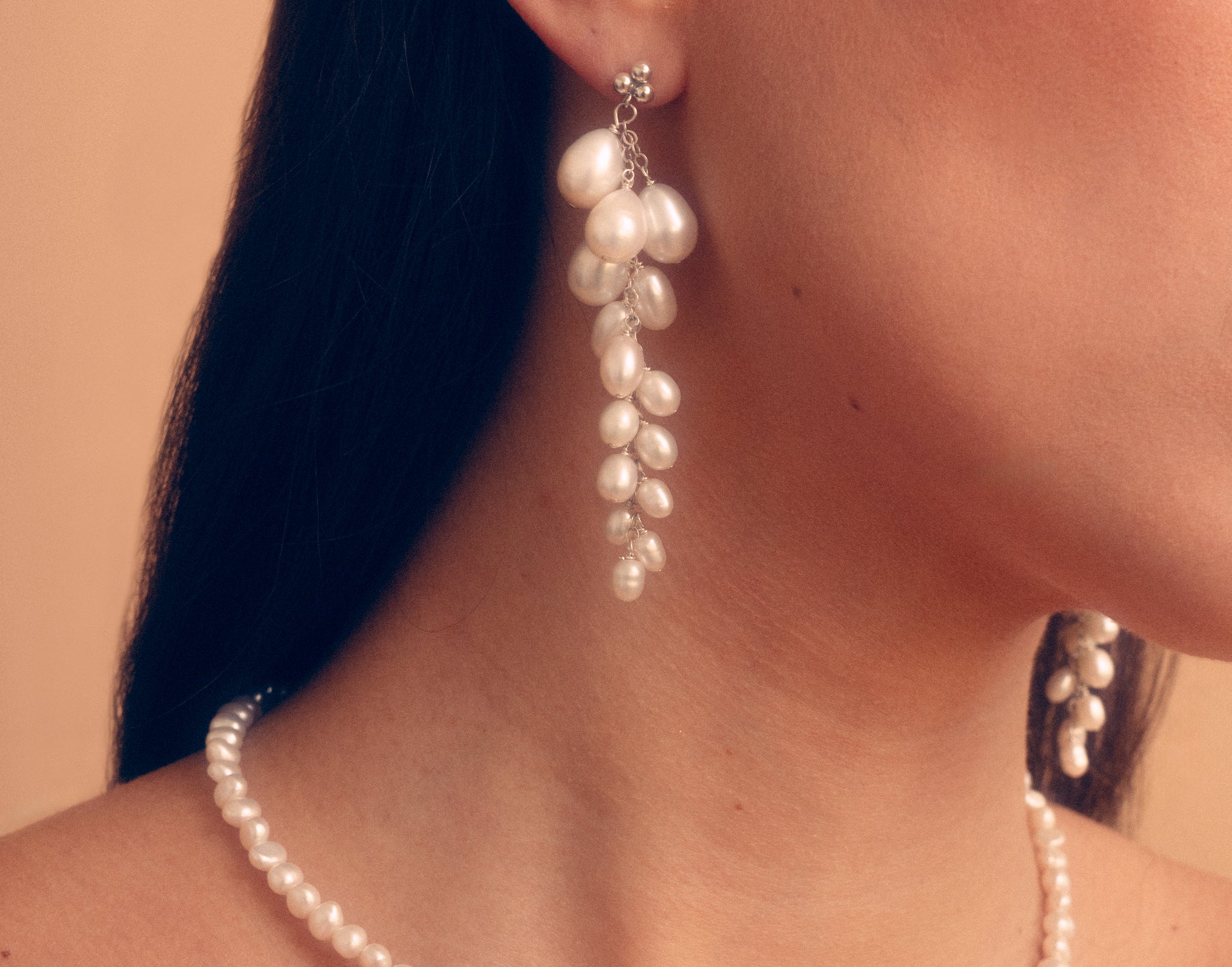 Pearl Cluster Drapes - Long, Drapey Freshwater Pearl Earrings - Handcrafted Sterling Silver Jewelry by Linda Blackbourn