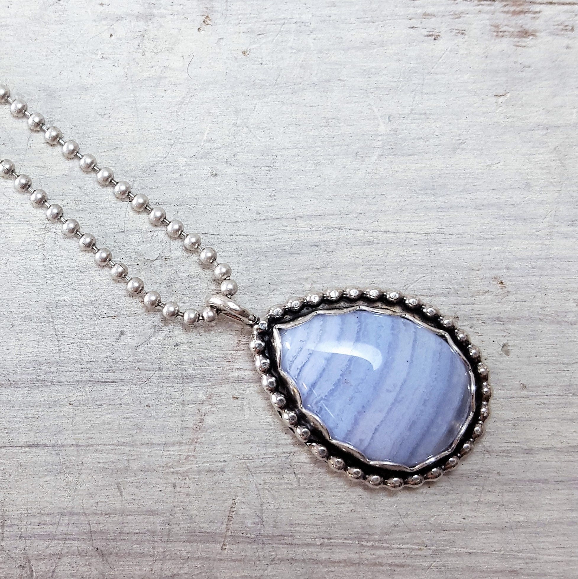 Purple Lace Agate Teardrop Pendant - Blue Lace Agate -Sterling Silver