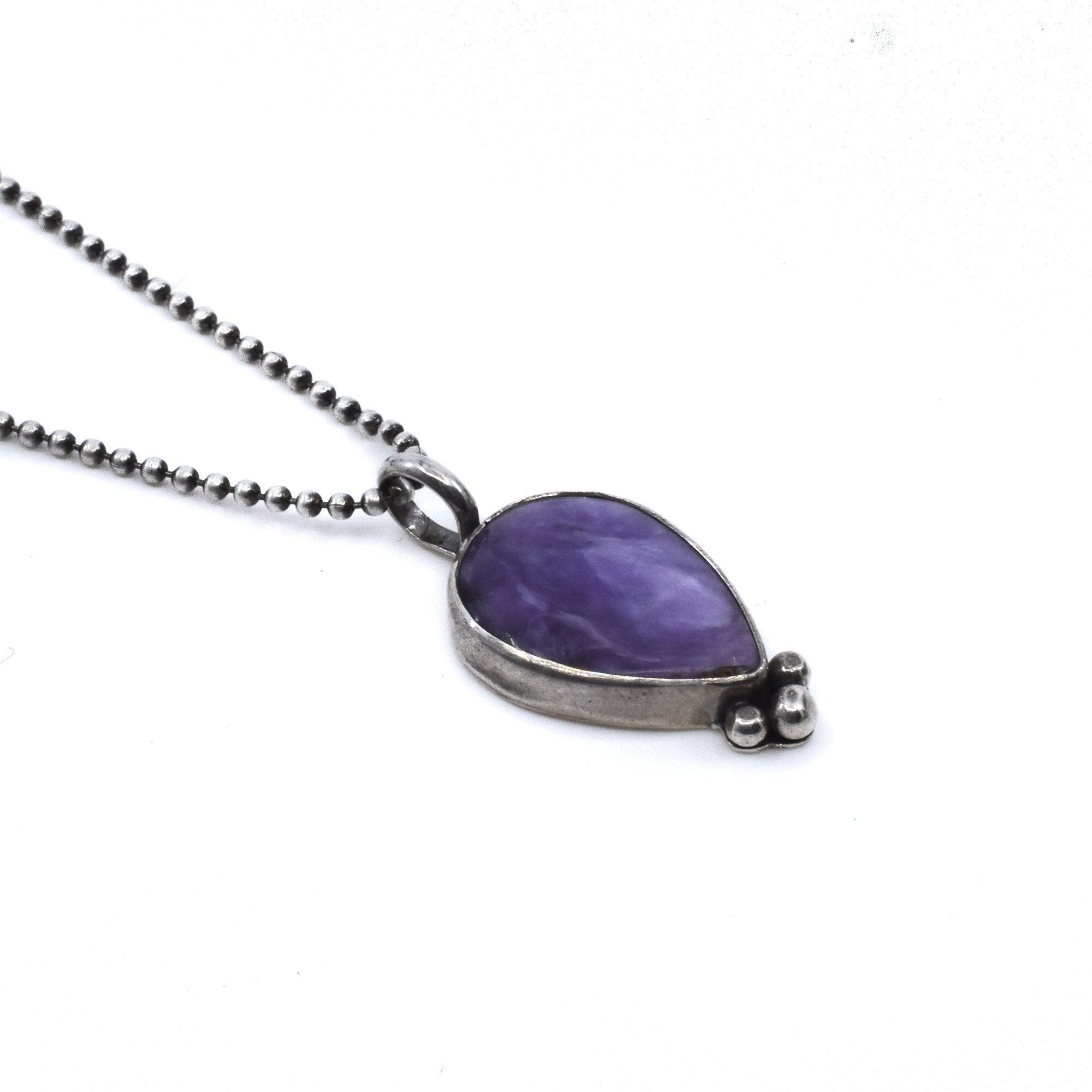 Charoite Pendant - Pear Shaped Charoite - Sterling Silver