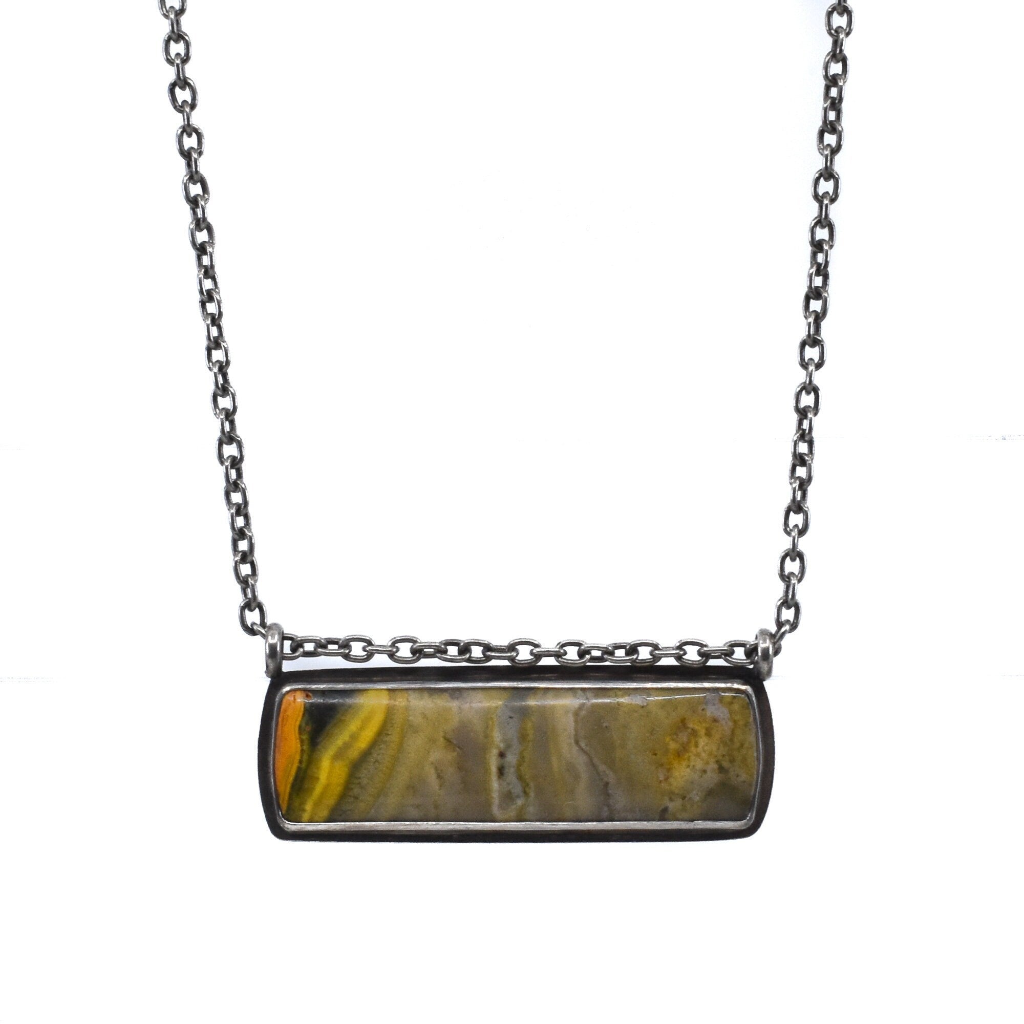 READY TO SHIP - Bumble Bee Jasper Necklace - Pendant with Chain - .925 Sterling Silver Pendant