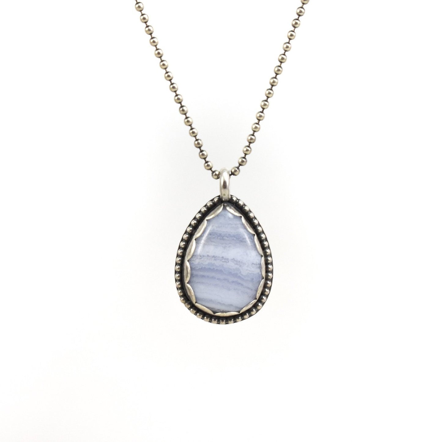 Purple Lace Agate Teardrop Pendant - Blue Lace Agate -Sterling Silver