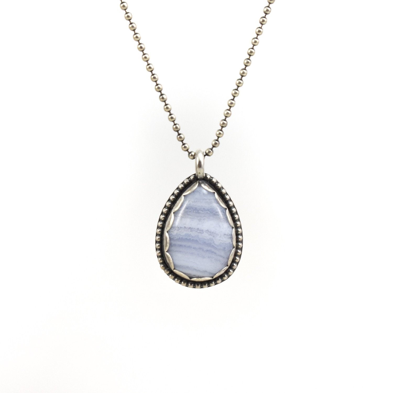 Purple Lace Agate Teardrop Pendant - Blue Lace Agate -Sterling Silver