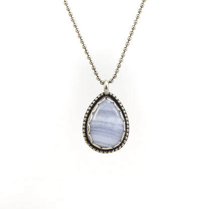 Purple Lace Agate Teardrop Pendant - Blue Lace Agate -Sterling Silver