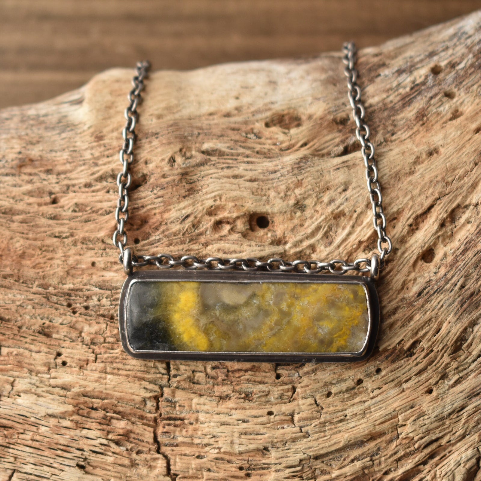 READY TO SHIP - Bumble Bee Jasper Necklace - Pendant with Chain - .925 Sterling Silver Pendant