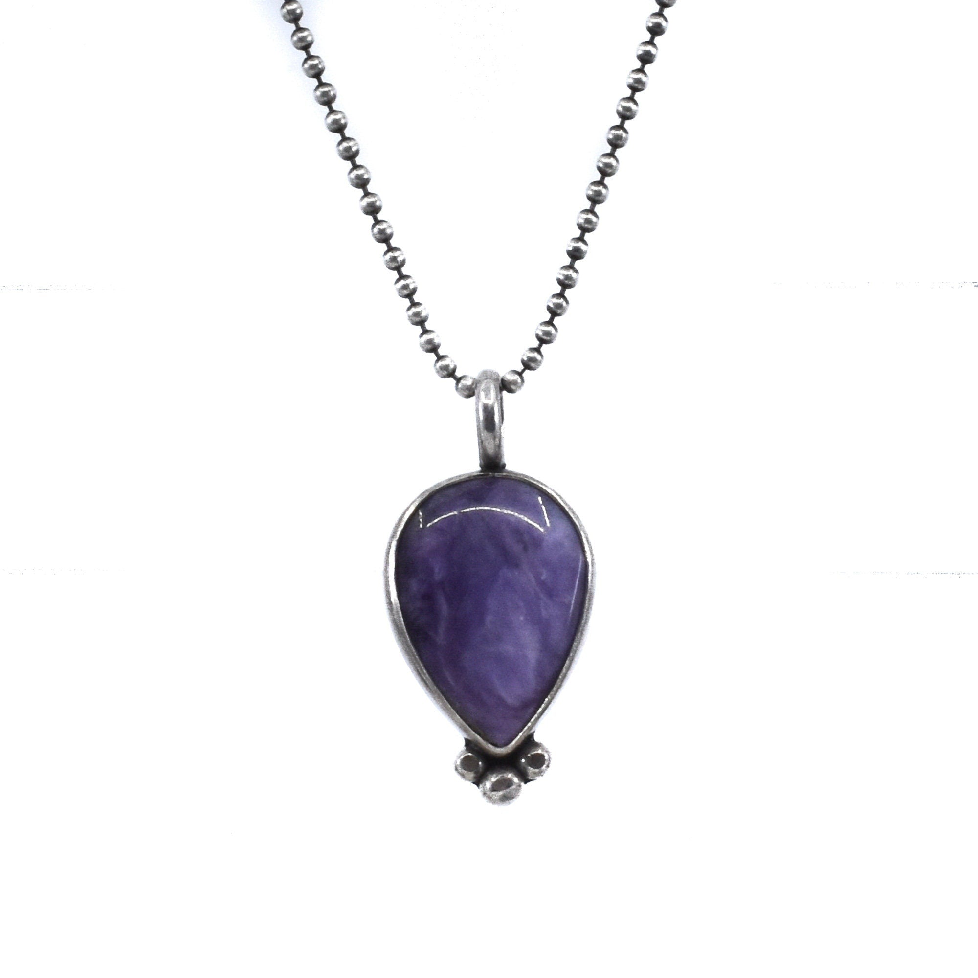Charoite Pendant - Pear Shaped Charoite - Sterling Silver