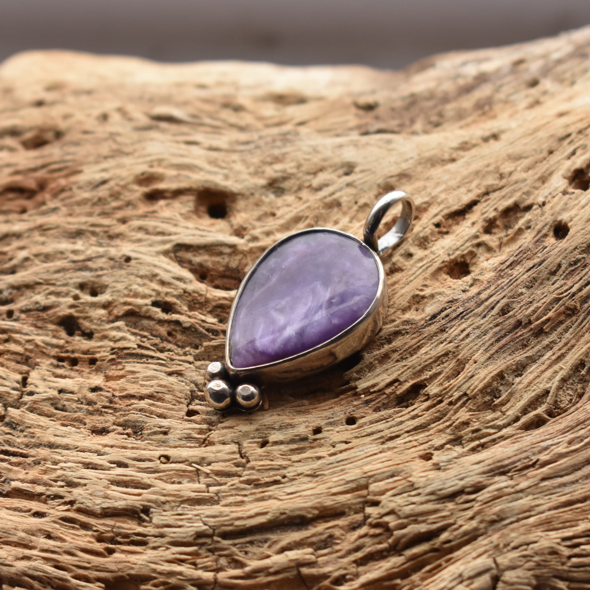 Charoite Pendant - Pear Shaped Charoite - Sterling Silver