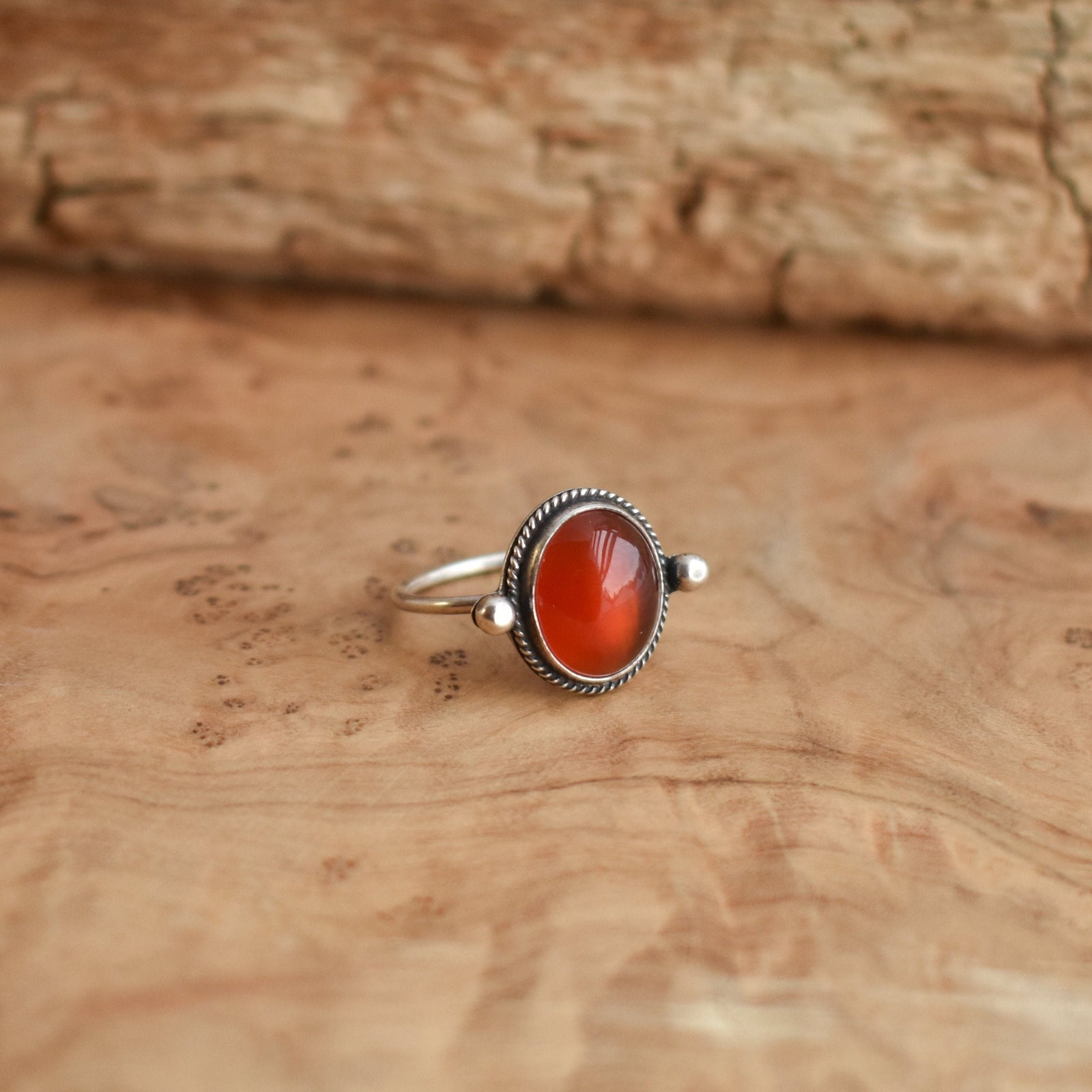 Red Agate Delica Ring - Silversmith Ring - Red Agate Ring - Feminine Jewelry