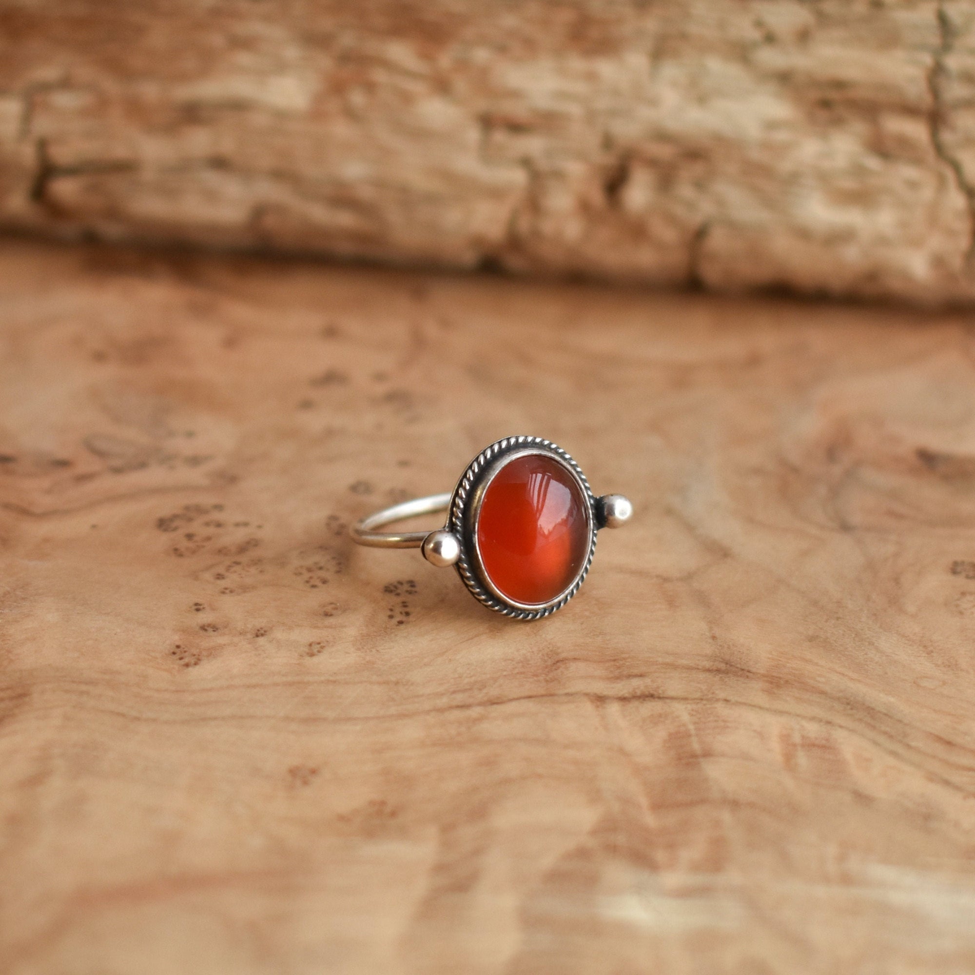 Red Agate Delica Ring - Silversmith Ring - Red Agate Ring - Feminine Jewelry