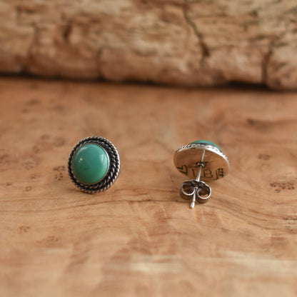 American Turquoise Sterling Silver Stud Earrings - Western Style
