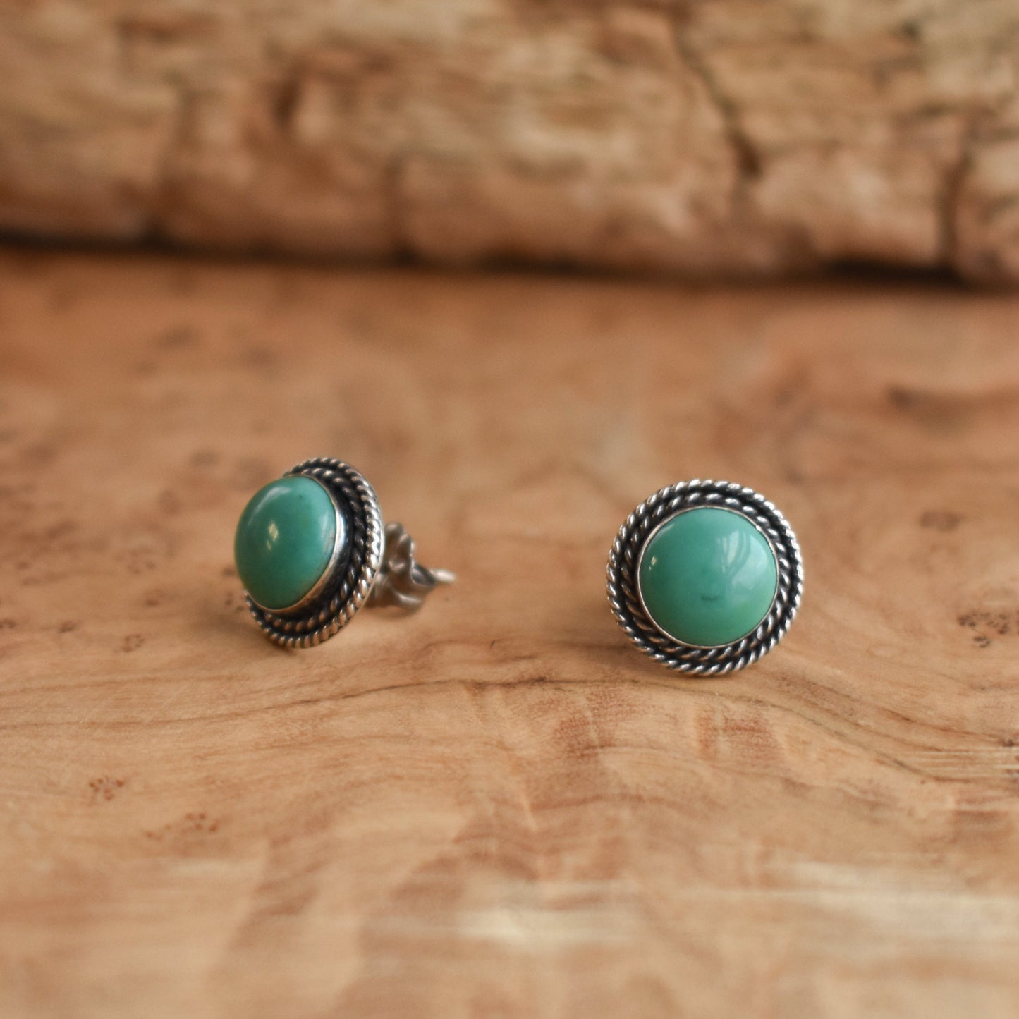 American Turquoise Sterling Silver Stud Earrings - Western Style