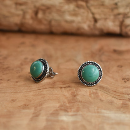 American Turquoise Sterling Silver Stud Earrings - Western Style