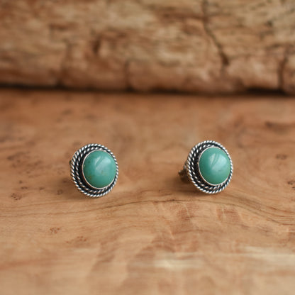 American Turquoise Sterling Silver Stud Earrings - Western Style