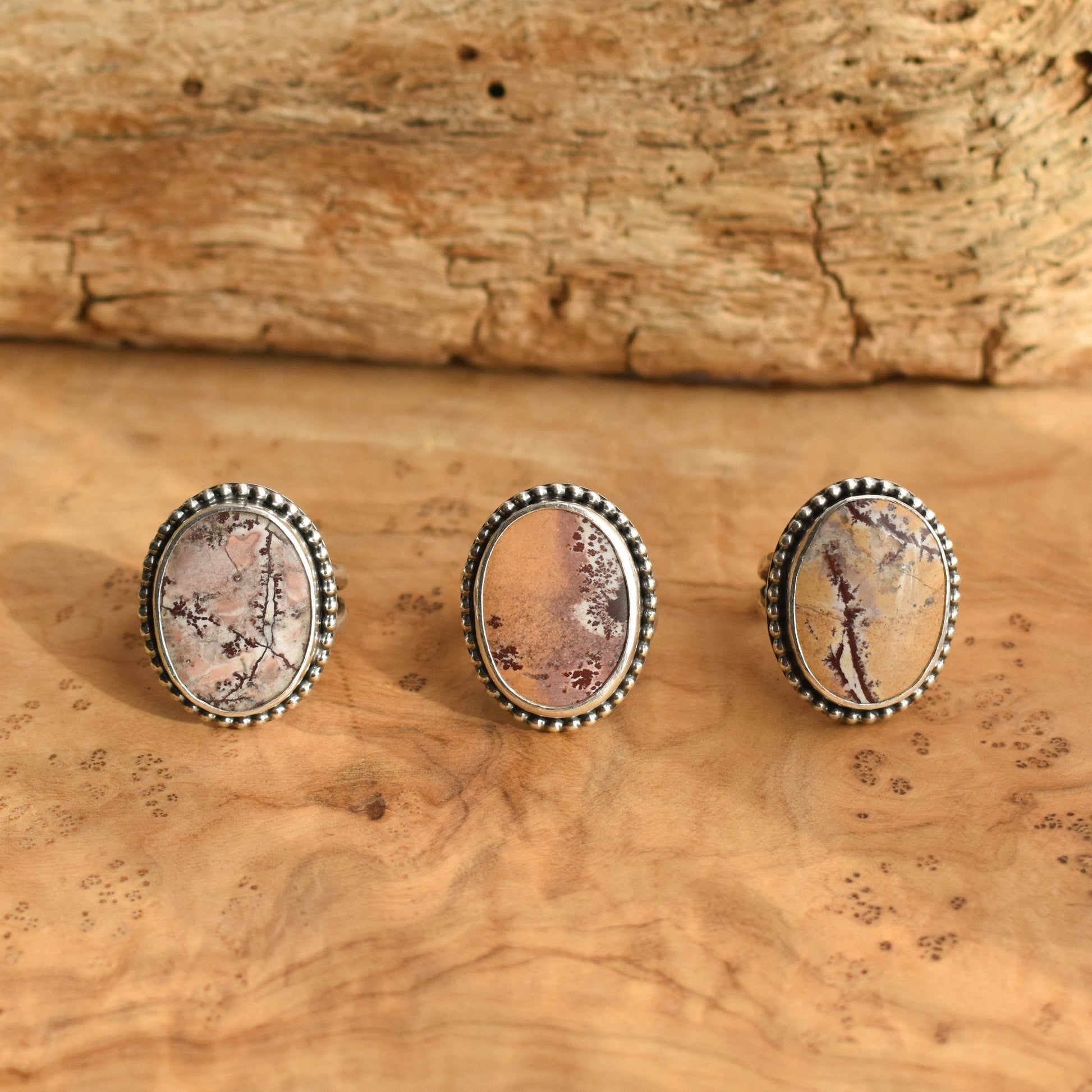 Sonora Jasper Sterling Silver Ring – Beaded Boho Silversmith Design
