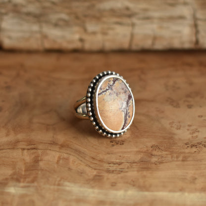 Sonora Jasper Sterling Silver Ring – Beaded Boho Silversmith Design