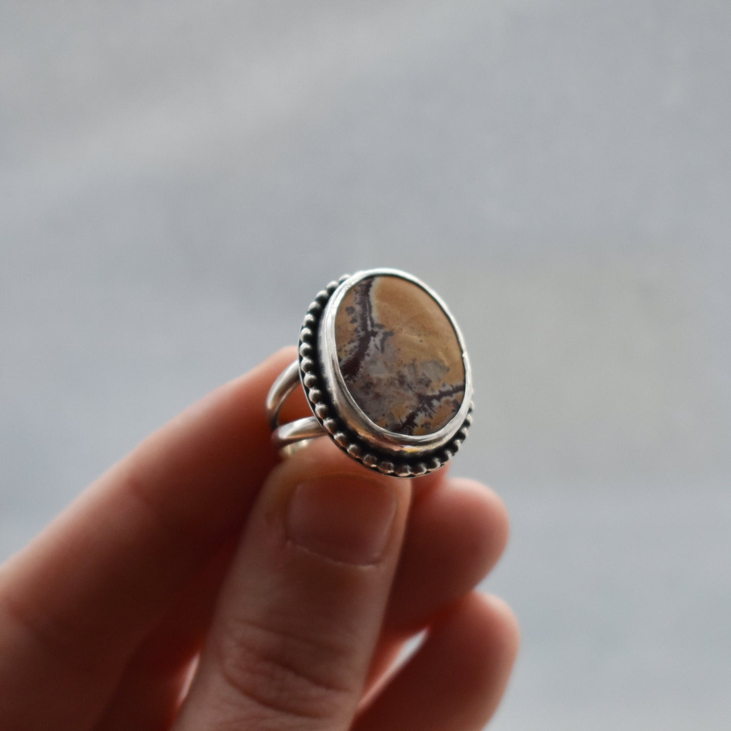 Sonora Jasper Sterling Silver Ring – Beaded Boho Silversmith Design