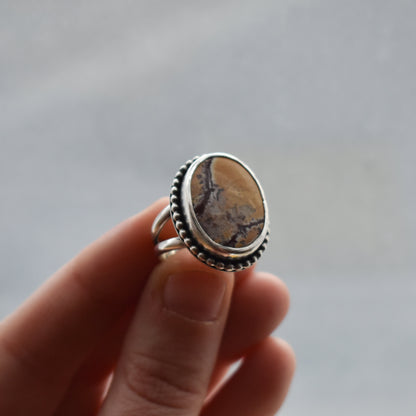 Sonora Jasper Sterling Silver Ring – Beaded Boho Silversmith Design