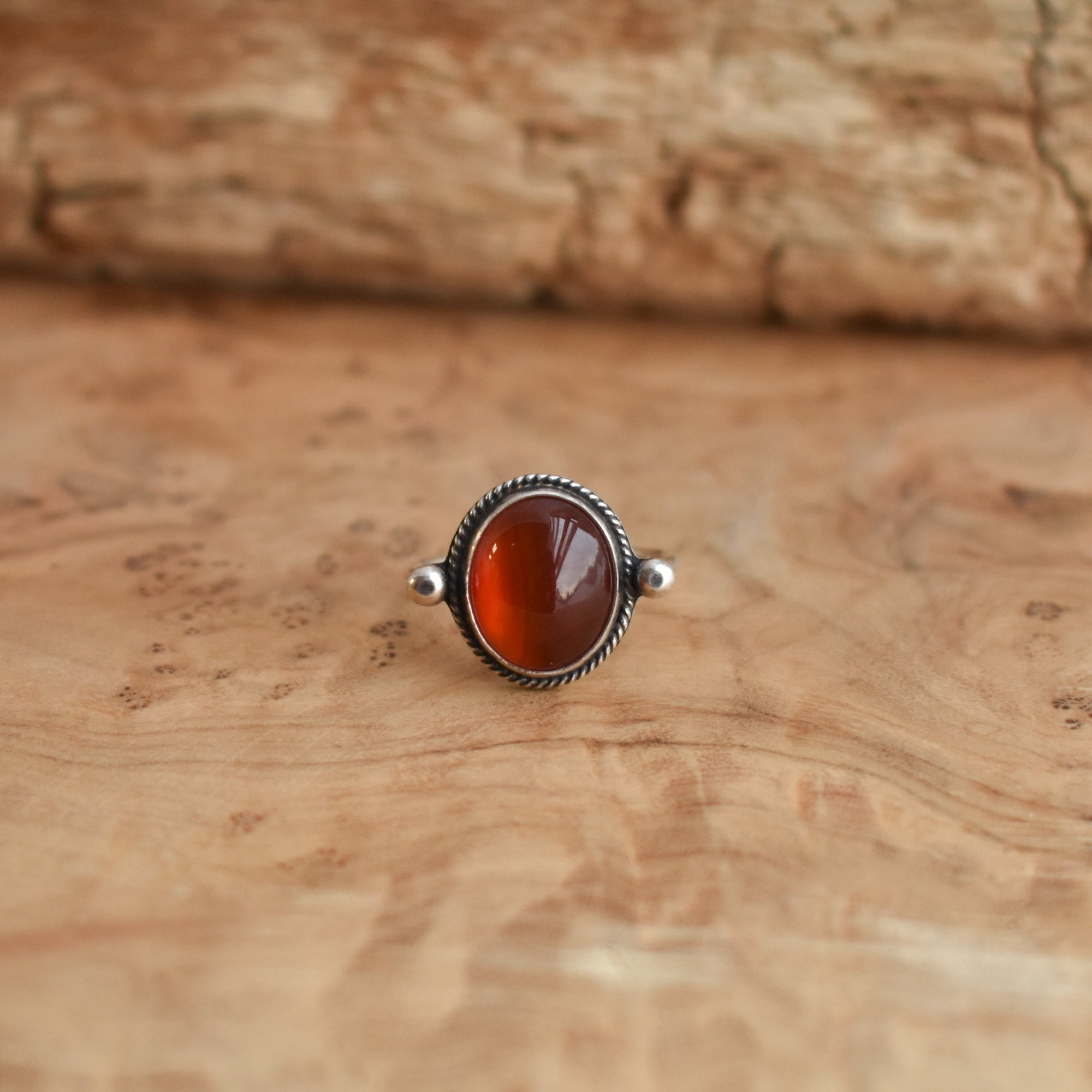Red Agate Delica Ring - Silversmith Ring - Red Agate Ring - Feminine Jewelry