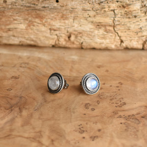 Rainbow Moonstone Posts - Western Moonstone Earrings - Silversmith Posts - Hand Made