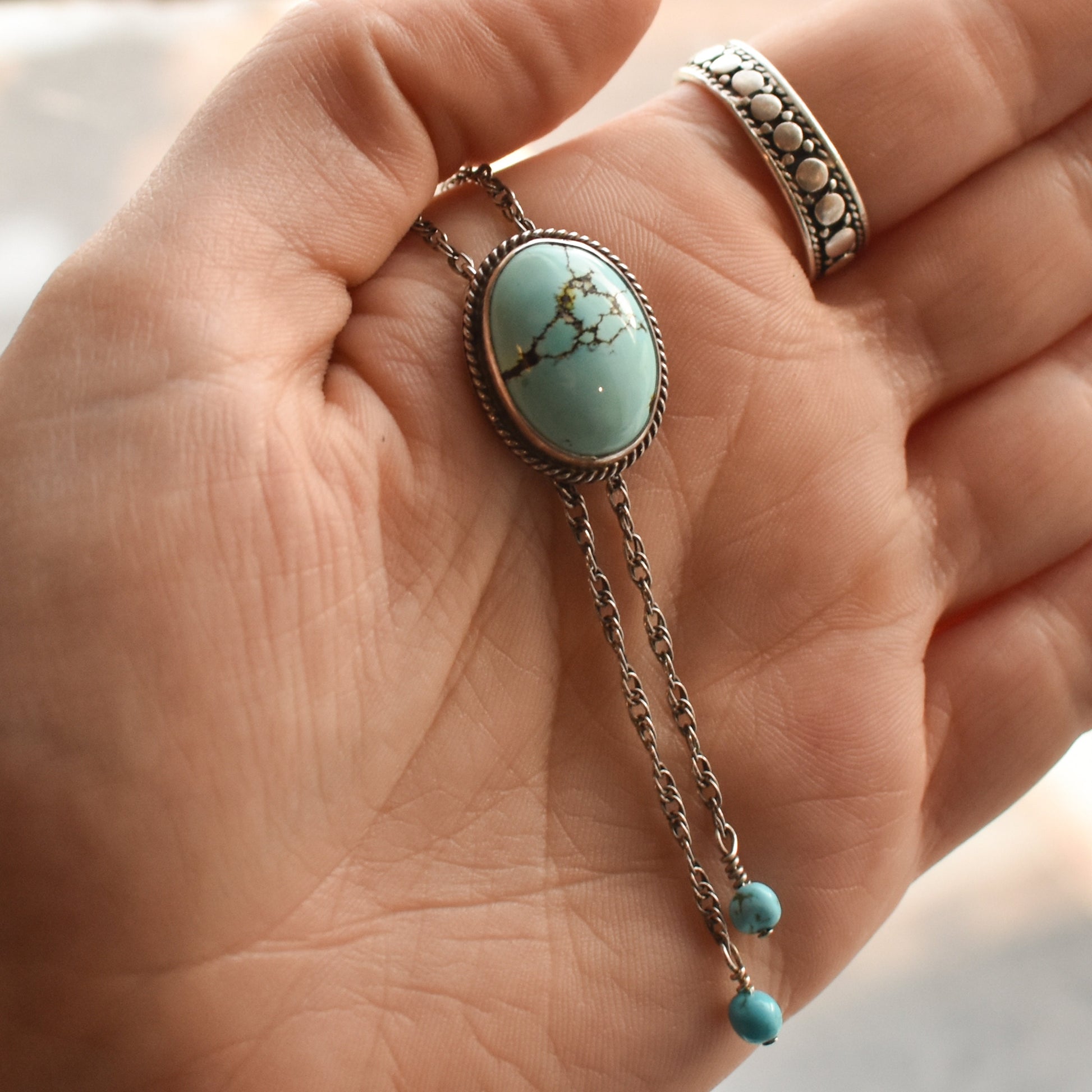 Turquoise Mock Bolo Necklace | Sterling Silver