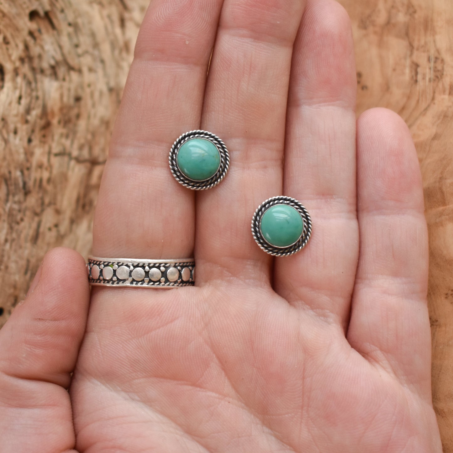 American Turquoise Sterling Silver Stud Earrings - Western Style