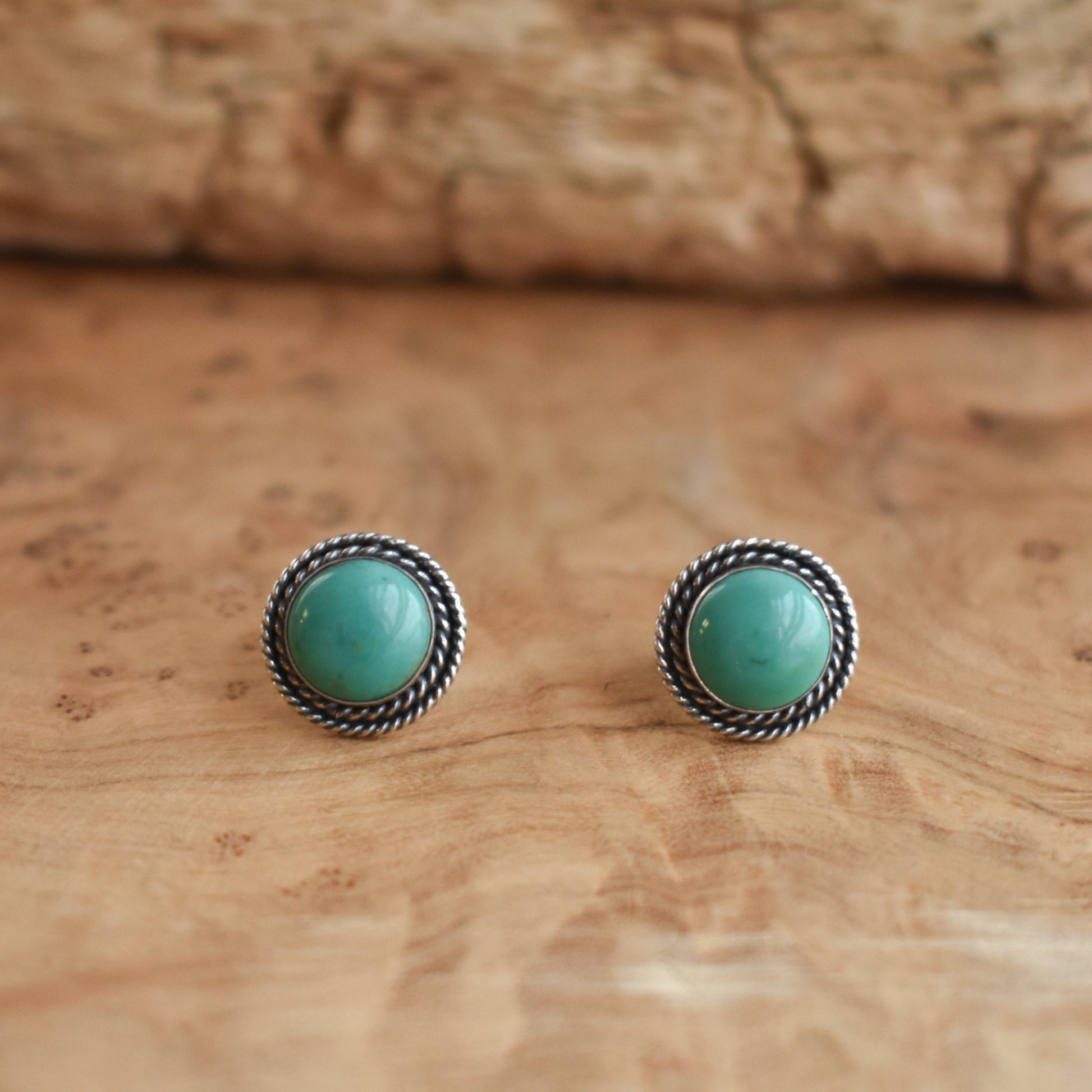 American Turquoise Sterling Silver Stud Earrings - Western Style