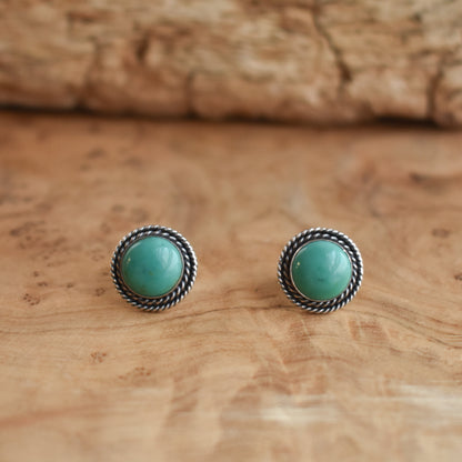 American Turquoise Sterling Silver Stud Earrings - Western Style