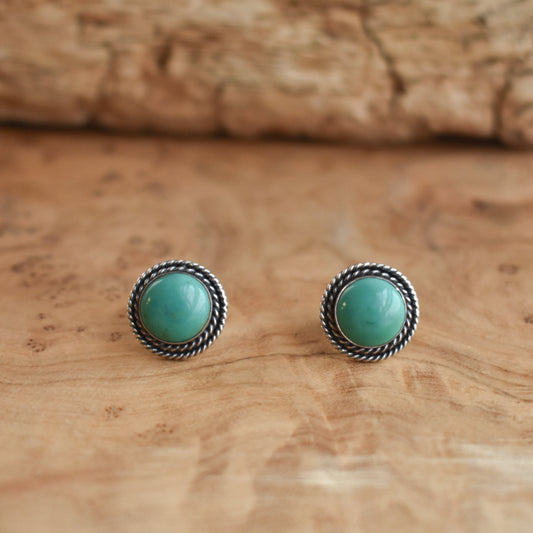 American Turquoise Sterling Silver Stud Earrings - Western Style