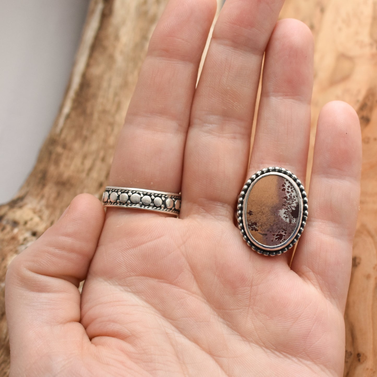 Sonora Jasper Sterling Silver Ring – Beaded Boho Silversmith Design