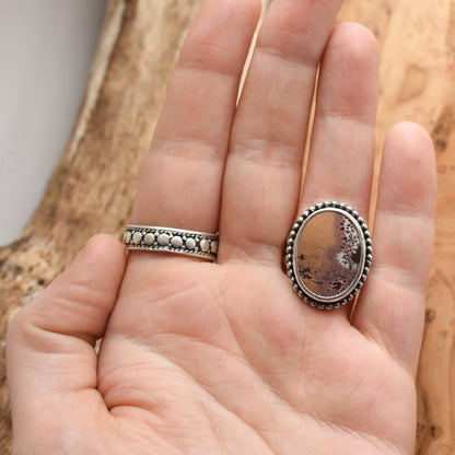 Sonora Jasper Sterling Silver Ring – Beaded Boho Silversmith Design