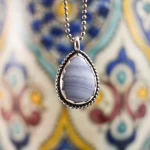 Purple Lace Agate Teardrop Pendant - Blue Lace Agate -Sterling Silver