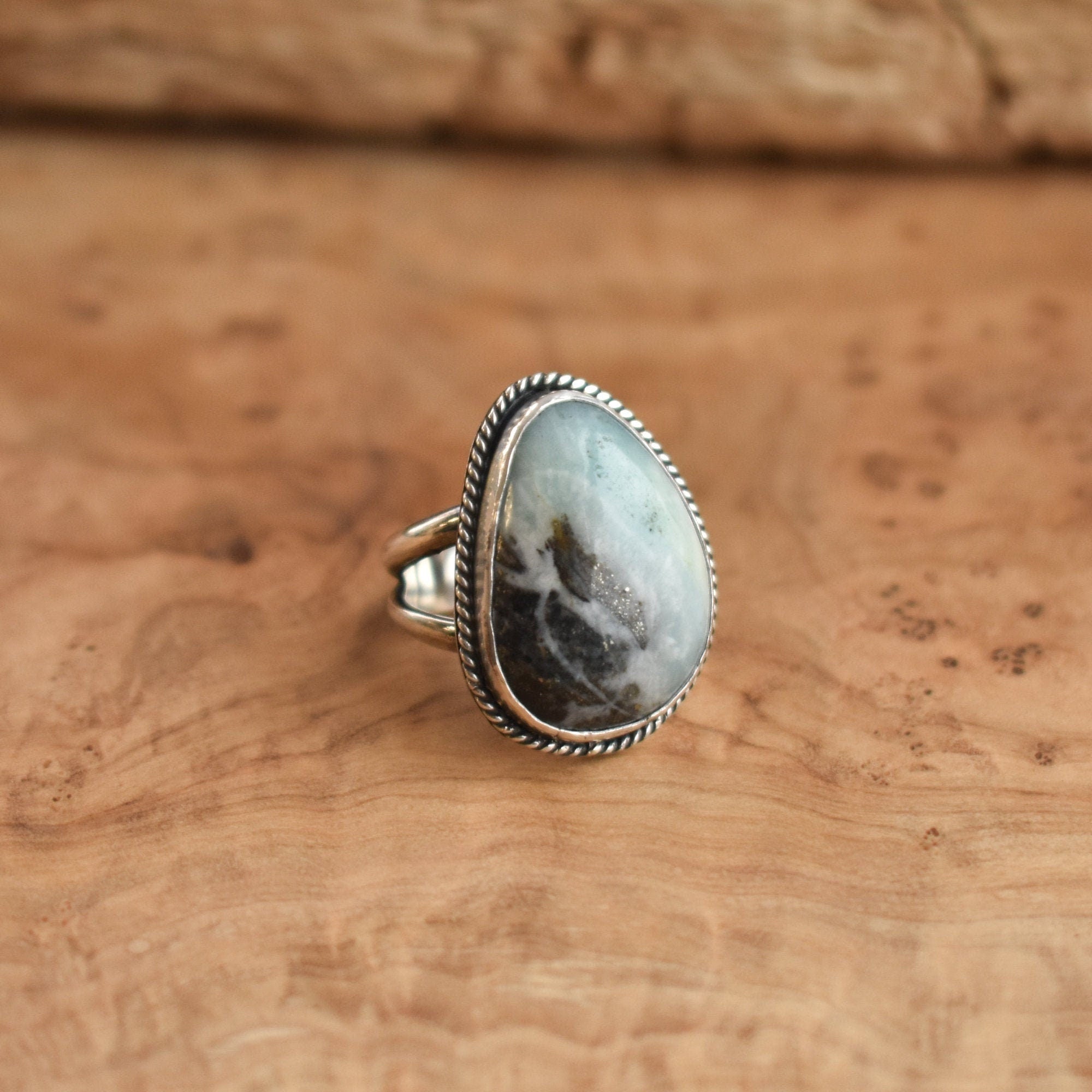 Amazonite Boho Ring - Mint Colored Ring - Unique Silversmith - Silversmith Ring