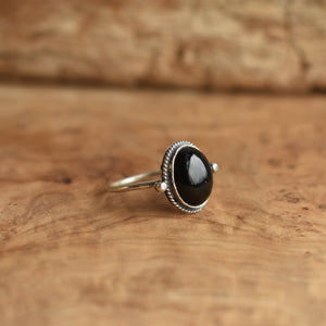 Black Onyx Delica Ring - Dainty Silversmith Ring - Black Onyx Stacking Ring