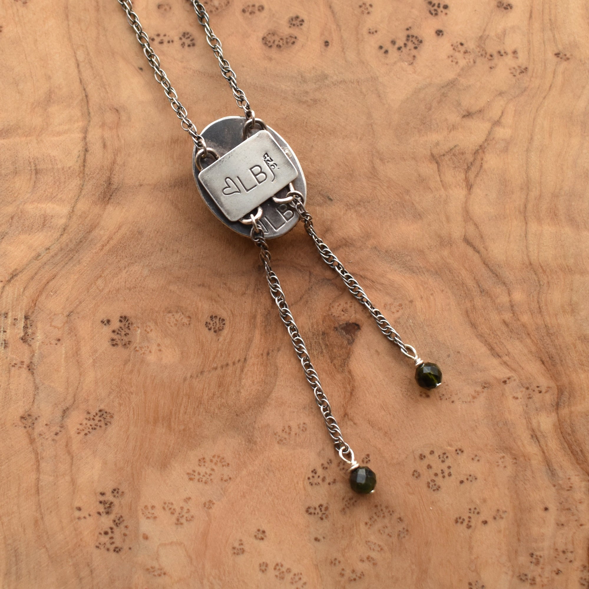 Black Fossil Bolo Necklace - Choose Your Stone - Sterling Silver