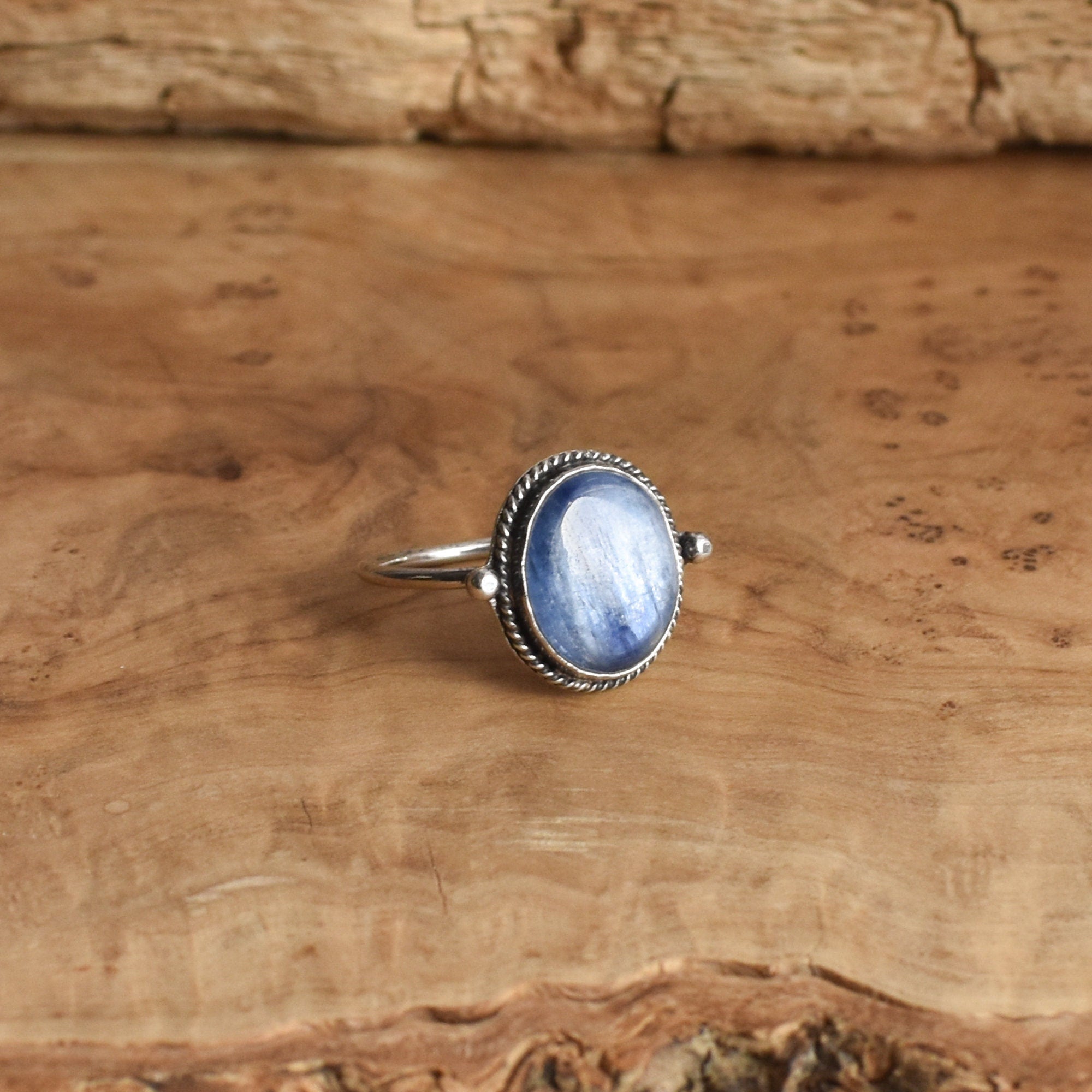 Blue Kyanite Delica Ring - Sterling Silver Ring - Silversmith Ring - Deep Blue Ring