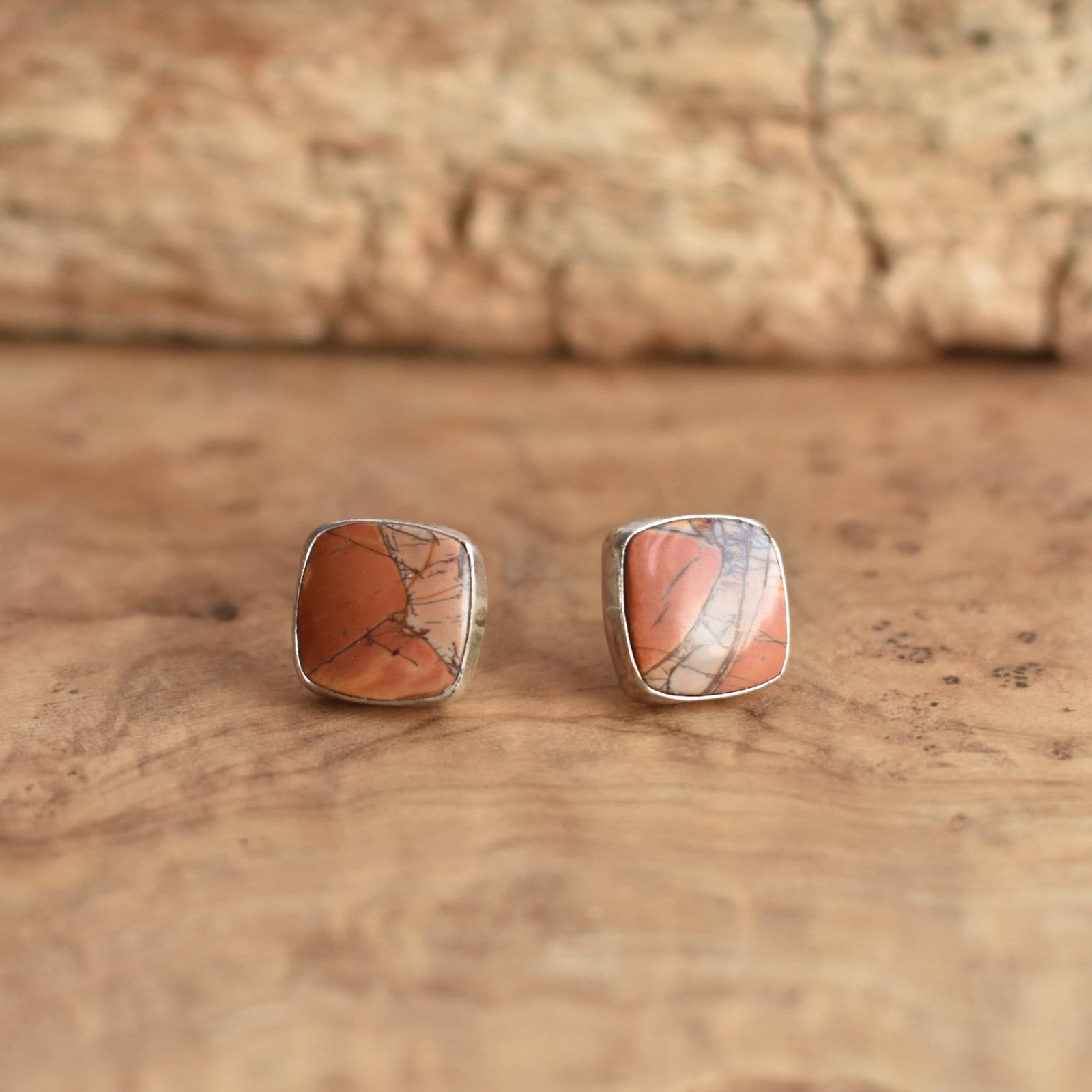 Red Creek Jasper Posts - .925 Sterling Silver Earrings - Jasper Earrings - Silversmith - OOAK
