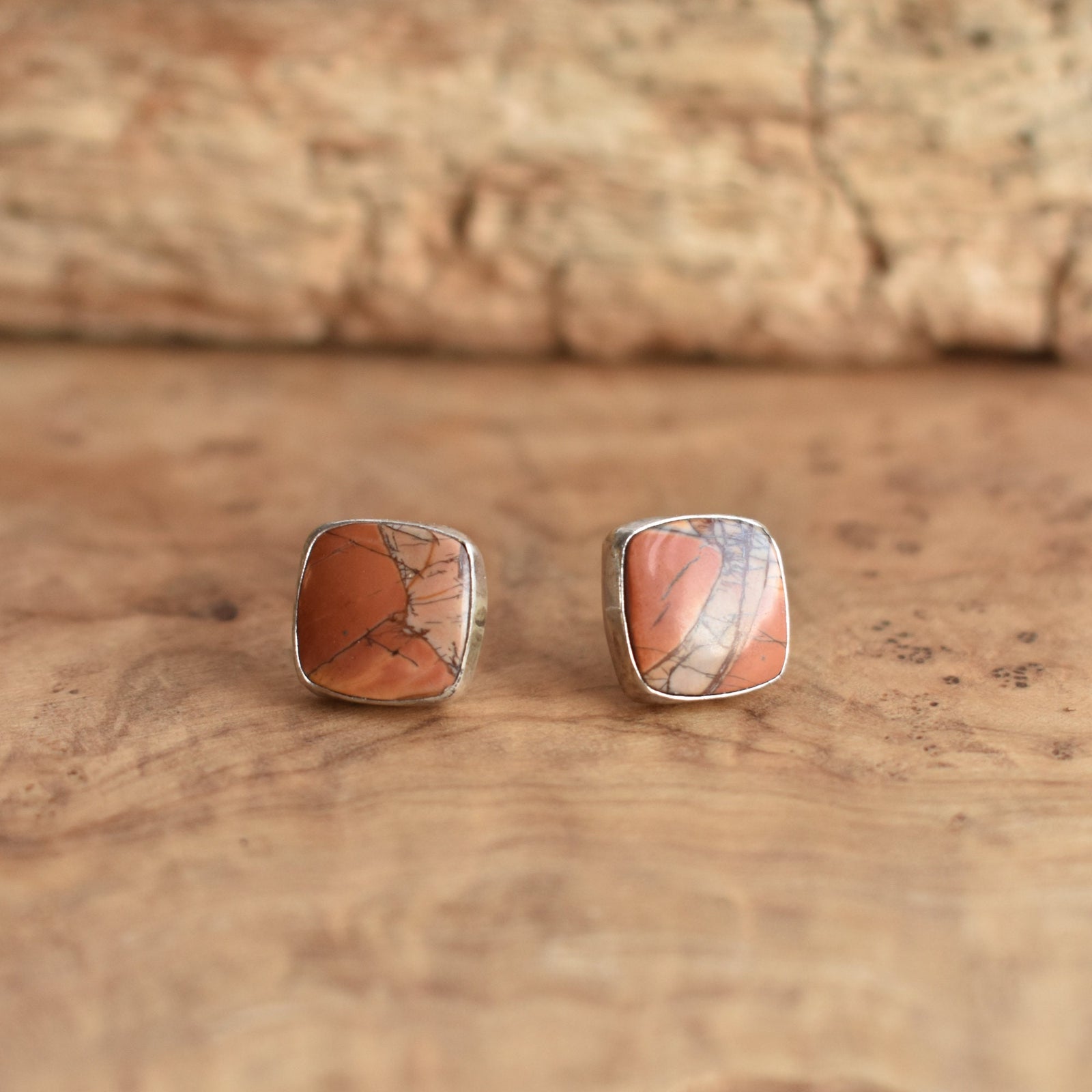 Red Creek Jasper Posts - .925 Sterling Silver Earrings - Jasper Earrings - Silversmith - OOAK