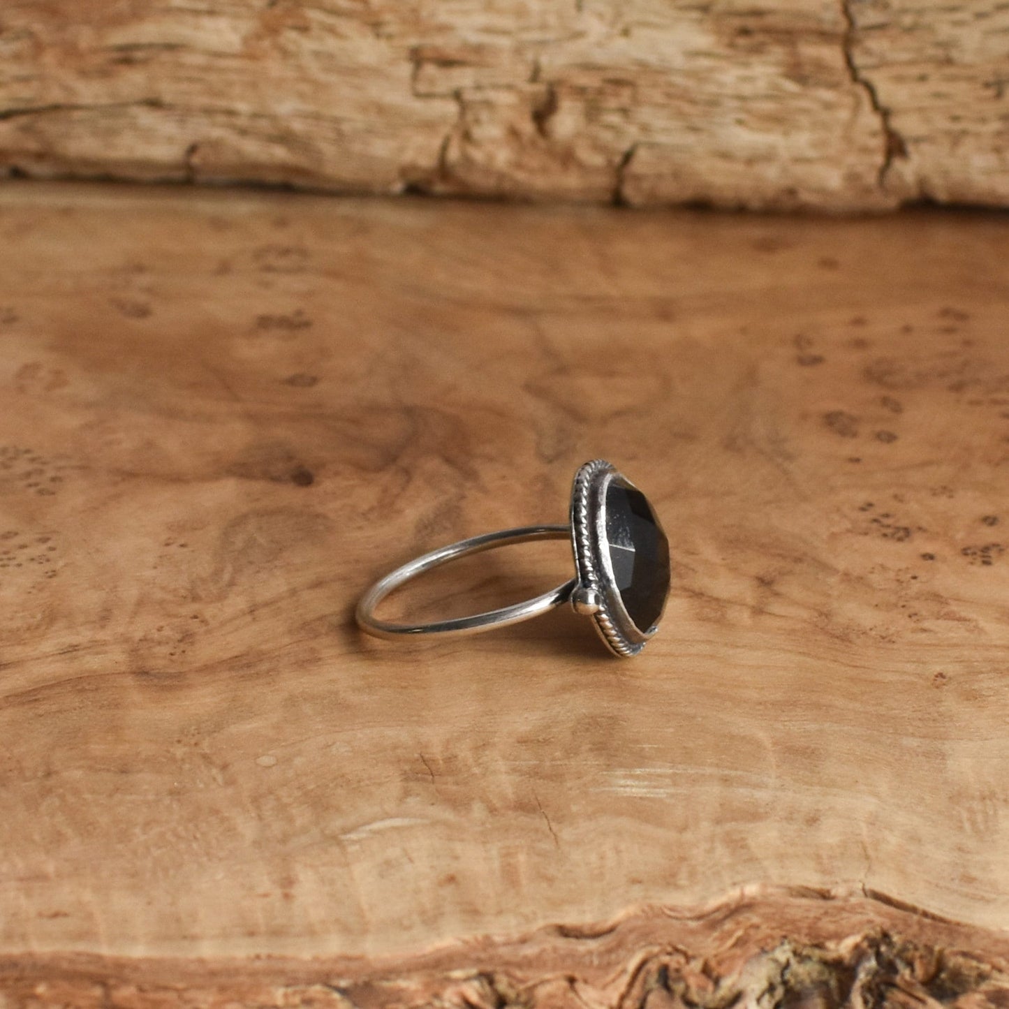 Rose Cut Black Onyx Sterling Silver Ring - Dainty Silversmith Design
